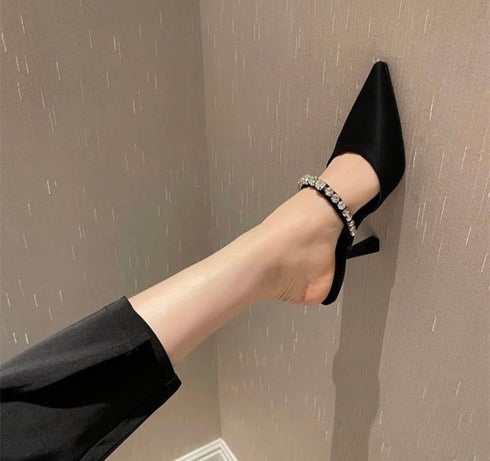 Pointed Toe Rhinestones Embellished Heels